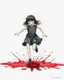 Placeholder: Petit girl goth, run pose, fullbody, splashes blood, behind guts rising from the ground, watercolor illustration by <John Kenn Mortensen>, darkred tones,