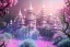 Placeholder: a magical crystal flower lys bougainvillier fuksia blue gold house indian palace castle in the woods, magnolias pink,blue lake,sun,white swanns,pink vertical, blue lake,sharp, vines, candlelit, endor, ornate, elegant, highly detailed, artstation, concept art, smooth, sharp focus, illustration, 8k, splash art, wallpaper, key visual