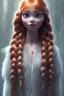 Placeholder: Woman, cute, beautiful, orange hair, two braids, bangs, blue eyes, big eyes, freckles, long eyelashes, pink lipstick, thin lips, big tit, Anna from Frozen, 8k resolution concept art portrait by Greg Rutkowski