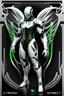 Placeholder: Cyborg symbiote, white color, green color, tendrils, high tech, cyberpunk, biopunk, membrane wings, carbon fiber, cyber tentacles, and the other two.