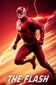 Placeholder: 1/4 side view, looking at the viewer, Movie Poster - "THE FLASH" - A massive, thick, extremely muscular, 7'8" tall man, ((skintight, formfitting, long-sleeved, red spandex bodysuit:1.5)), ((gold knee-high boots:1.5)), ((gold wrist gauntlets, red fingerless gloves, gold, double holstered utility belt:1.5)), ((skintight, formfitting, red spandex helmet with red eye disguise,:1.5)), Running in the speedforce, multicolored lightning emanating from his body, an overly exaggerated muscular stature