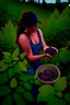 Placeholder: A person picking berries from a bush in a forested area in Alberta during the summer season. Suddenly they notice a plant with large, colorful berries and realize that it's deadly nightshade. They quickly back away and call for help.