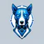 Placeholder: a blank background a blue logo that looks like the cyborg dog