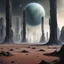 Placeholder: an anomalous planet with large abundant floating pillars and a bleak stony ground