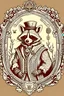 Placeholder: 1 color, cowboy raccoon in a western outfit, Davinci style sketch, realistic, surrounded by ornate wood rococo frame with 1 inch of negative space on all sides