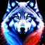 Placeholder: anthropomorphic wolf full body art illustration black background red, blue and white color full body