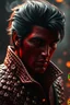 Placeholder: Elvis Presley , red skin, scales, unreal engine 6, high detail, intricate, cinematic. photoshoot style, intricate, studio lighting, masterpiece , highly detailed, 8k, best quality, fire, smoke, dramatic,d,<lora:mshn:0.7>,<lyco:Warrior_Couture:0.5>,