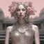 Placeholder: Hyperrealistic wetring style landscape woman saring orero dream adorned with buh fitt whums, fied, flwer, silver hot dadaism style, sharp focus, 35mm photography, Sam Raimi ornate, Greek goddess, photorealistic light pink and dark glue silver rust gradient ured, background extremely detailed, ies, hyperrealistic maximál