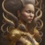 Placeholder: sango fantasy, fantasy magic, intricate, sharp focus, illustration, highly detailed, digital painting, concept art, matte, artgerm and paul lewin and kehinde wiley, masterpiece silver tiger head bronze Asian African girl nice breast Afo hair turquoise sun rain waves