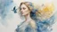 Placeholder: Victorian era, watercolor drawing, double exposure, fine rendering, portrait of a beautiful woman 30 years old, airy transparent dress, double exposure, bird, fantasy, blue, yellow, flowing hair, highlights, sparkles, clear lines, detail, fine drawing, high resolution , 8K, photorealism, precise focus,