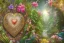 Placeholder: Tropical flowers, realistic heart drawing, crystals, tropical leaves, sacred altar, Fantasy home, cute animal.