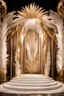 Placeholder: an event backdrop full of whitish gold feathers stage that is inspired by the greatest showman as well as the great gatsby