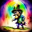 Placeholder: watercolor style, Leprechaun walking on a rainbow, style of Jean-Baptiste Monge fantasy high detail crisp quality