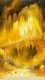 Placeholder: A golden yellow cave with round crystals painted by Qiu Ying