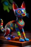 Placeholder: un ser con forma indefinida de felino dibujado y pintado estilo alebrije mexicanos de colores vibrantes. que genere una atmosfera de magia y encanto