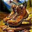 Placeholder: brown hiking shoes, art, acrilyc colors, bright, masterpiece, realistic