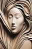 Placeholder: The image features wooden sculpture of a black and white 3D of a woman's face, which appears to be a close-up shot. Abstract and artistic quality. The image captures the woman's beauty and elegance, making it an interesting and visually appealing piece of art.