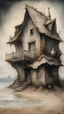 Placeholder: Surrealism. A rustic beach cottage made entirely of seashells. Modifiers: photorealistic beautiful award winning close up crisp quality surrealist watercolor Jean-Baptiste Monge pen and ink Spooky Unsettling Evocative Stephen Gammell Esao Andrews ephemeral hallucinatory Zdzislav Beksinski Ilya Zomb evanescent Gary Bukovnik nicoletta ceccola Resin, ink, photography