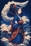 Placeholder: beautiful, cyberpunk, huge girl, petit girl, hyperdetailed, illustration by Katsushika Hokusai in 8bits, Pixel Art, darkblue tones,