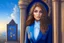 Placeholder: A beautiful light brown-haired, light-skinned woman in an elegant blue suit, graveyard and clocks highly detailed digital painting elegant very attractive beautiful award winning fantastic view crisp quality very cute acrylic art in the sunlight