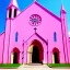 Placeholder: concept art, concept design, decor, photorealistic, high quality, cinematic, cathedral church building with pink walls, church exterior, pink exterior, walls made of silk, aesthetic, countryside landscabe bqckground, natural blue sky