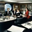 Placeholder: [colour photo by helmut newton] 1950s office secretaries working in an office on the moon, having fun in agent provocateur