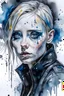 Placeholder: Singer Danish MØ face, Style cyberpunk, watercolor illustration by <agnes cecile> <John Kenn Mortensen> <Yoji Shinkawa>,