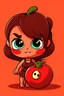 Placeholder: Tomato super Villain girl with dark brown hair and brown eyes in the style of Lilo and Stitch.