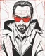 Placeholder: a young man with big muscles who looks like hans gruber wearing a heavy coat and red sunglasses staring with an irritated look on his face