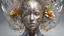 Placeholder: figure of a woman, art from the "art of control" collection by Jasper Harvey, in the style of futuristic optics, silver and gold, flower, bird, plant branches, detailed facial features, swirling vortices, 8k 3d, bizarre cyborgs made of crystals, high detail, high resolution, 8K