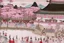 Placeholder: A pale pinkish lavender magical carnival made out of candy painted by Utagawa Hiroshige