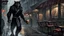 Placeholder: Werewolf with a Chinese menu in his hand, walking through the streets of Soho in the rain. Illustration.