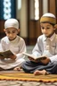 Placeholder: Muslim children sitting on the floor reading Quran