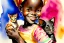 Placeholder: A cute smiling African girl is holding a kitten. Watercolour
