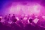 Placeholder: look from aboce at An orchestra playing on stage purple color scheme, high key lighting, volumetric light high details psychedelic background