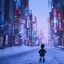 Placeholder: foto tirada por tras de um garoto solitário, nas ruas de tokyo, na neve de noite