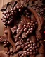 Placeholder: red-brown wood carved, grape vines, ultra-detailed hand carving, vineyard