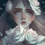 Placeholder: Pictures of a girl with a beautiful face holding white roses covering her face Like from a cartoon movie, digital art, anime, 4k, full details, high resolution