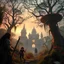 Placeholder: Scene from a modern fantasy action movie featuring the "Garden of Practicality", the Clockwork Forest Realm of Ix Chel, Cyberpunk style. Coloring similar to Lord of the Rings movies.