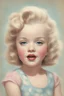 Placeholder: 1950s illustration of marilyn monroe as a toddler, style of Marcel Marlier, pastel colors