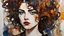 Placeholder: Egon Schiele, Oskar Kokoshka , Gustav Klimt, and Alice Bailly abstract expressionist, Cubist style closeup full body alcohol ink portrait painting of a young girl, with highly detailed hair and facial features in a funky futuristic dystopian synth studio, highly detailed, precisely drawn, finely lined, and boldly inked in subdued natural colors