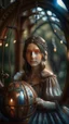 Placeholder: face portrait of medieval princess on a swing inside a boat crystal ball hanging from a tree in the mountain, in the style for Richard and Wendy Pini , shot on Hasselblad h6d-400c, zeiss prime lens, bokeh like f/0.8, tilt-shift lens 8k, high detail, smooth render, down-light, unreal engine, prize winning