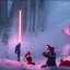 Placeholder: Santa lightsaber huge battle, dark, huge monster