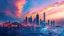 Placeholder: A stunning digital painting, featuring vibrant colors and intricate details, capturing the skyline of Ajman as seen from the sea at sunset. The city lights reflecting on the water create a magical and serene atmosphere.