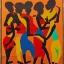 Placeholder: an abstract painting with figures of three African women dancing