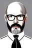 Placeholder: black and white,real estate agent,bald male with grey beard,55 years old,metal frame glasses,, necktie,portly,detailed drawing,white background