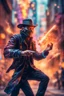 Placeholder: pen outline portrait of rad mad starlord magician smashing juggler thief master casting magic missile by neon wall , prize winning oil painting,bokeh like f/0.8, tilt-shift lens 8k, high detail, smooth render, down-light, unreal engine