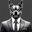 Placeholder: Illustrative sketch of a image of an angry humanoid dog, suit and tie, arte lineal ultra quality, 8k