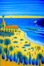 Placeholder: A blue resort on a beach painted by Georges Seurat