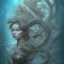 Placeholder: sango fantasy, fantasy magic, intricate, sharp focus, illustration, highly detailed, digital painting, concept art, matte, artgerm and paul lewin and kehinde wiley, masterpiece sexy lips Asian afro lips black African lady body mermaid turquoise Dragon head silver space lady sea under water mermaid pretty skull